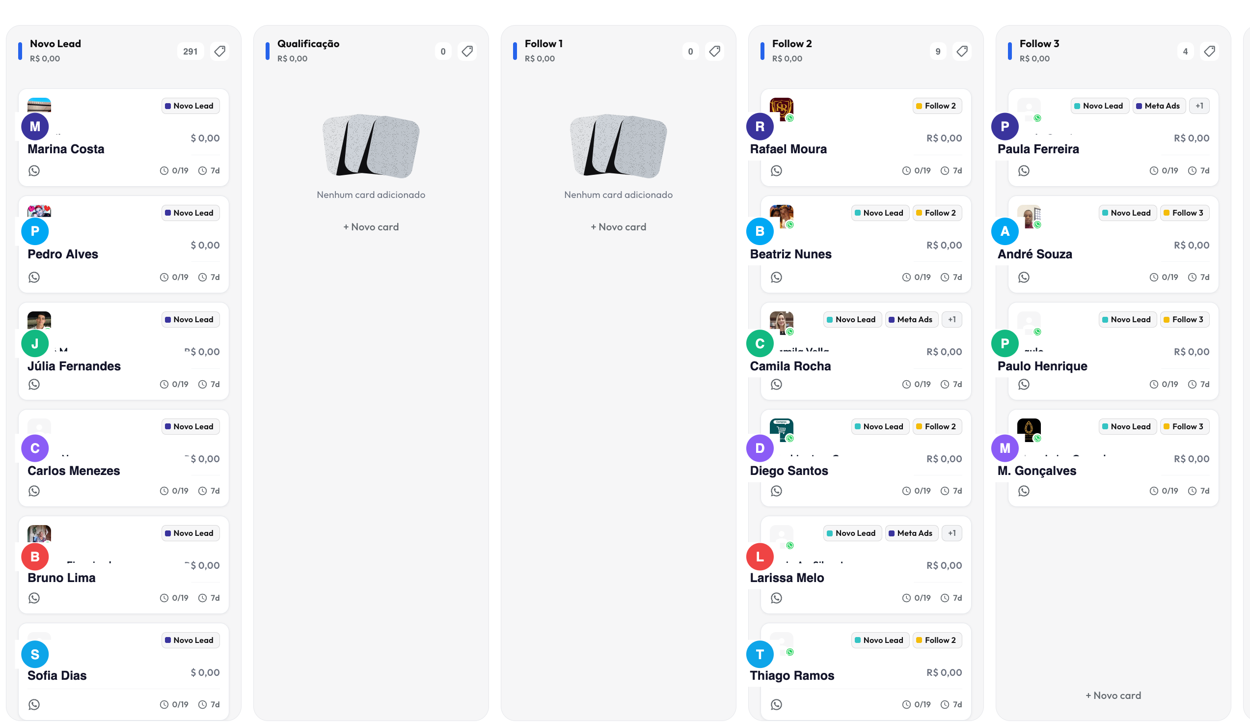Funil CRM Kanban da Auri